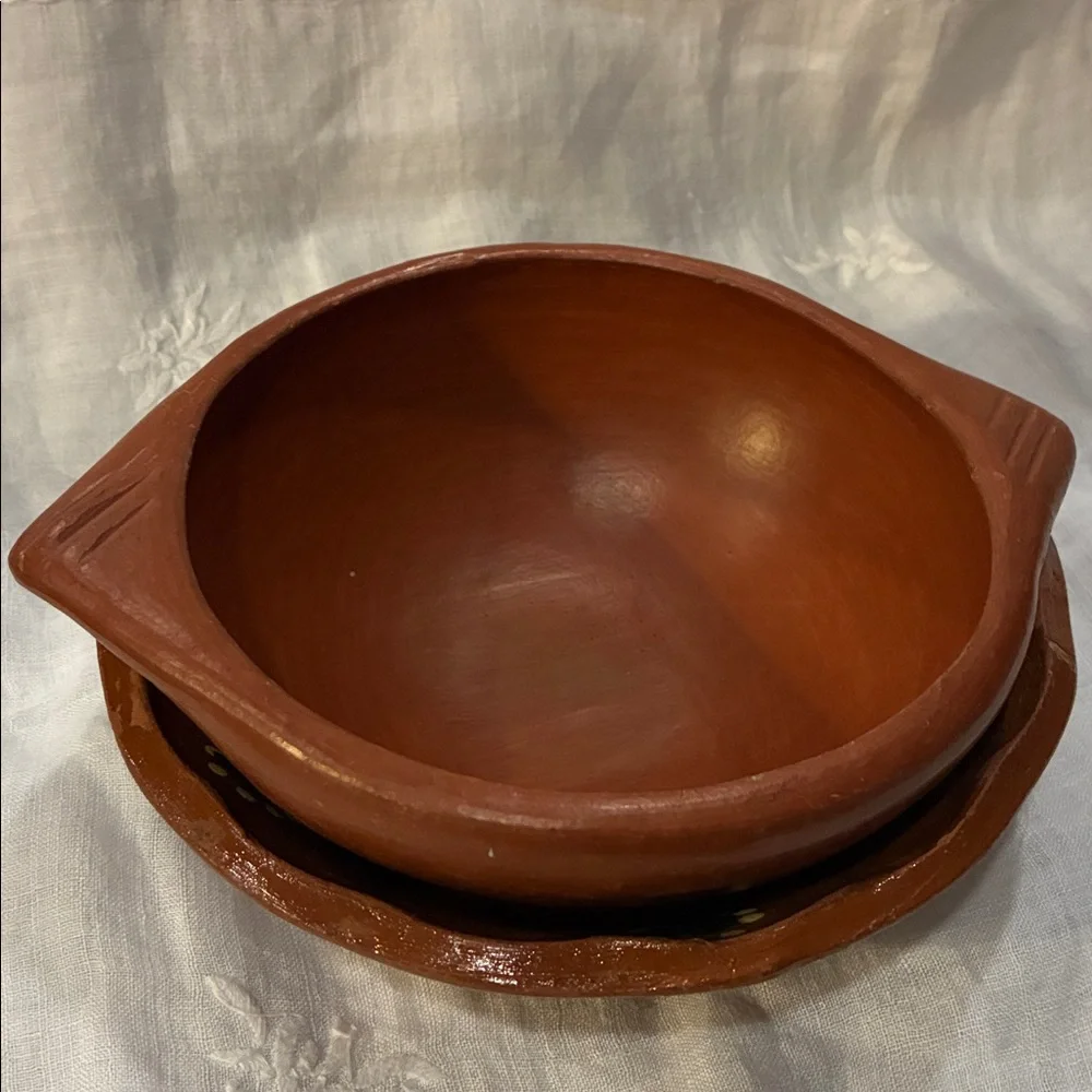 Hand Thrown Red Ware Pottery Bowls With Decorative Accents Red Ware Green Yellow